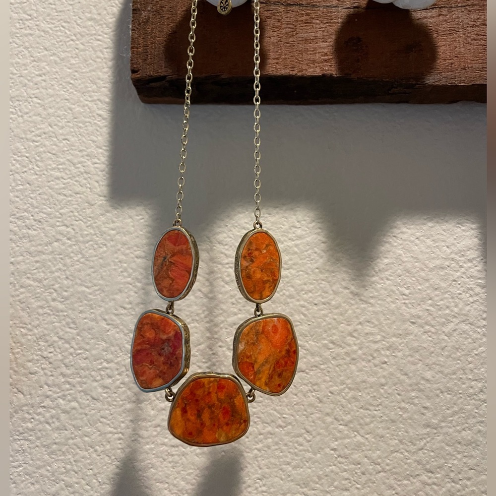 Barse Gold Tone Agate Pendant Chain Necklace